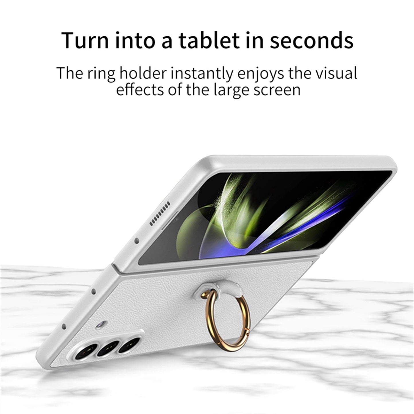 Leather Samsung Galaxy Z Fold 5 Case with Front Screen Tempered Glass Protector & Ring