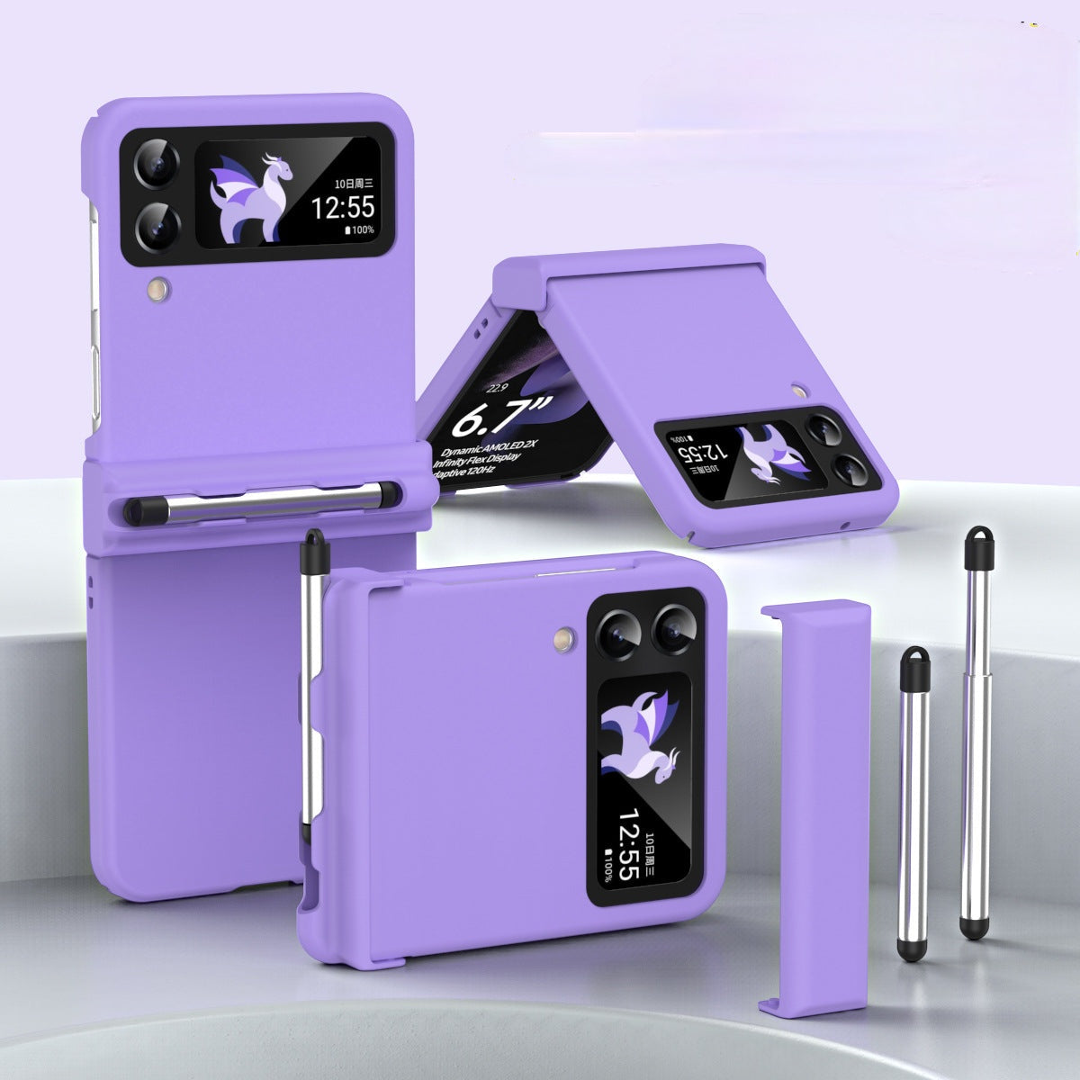Macaron Hinged All-Inclusive Drop-Proof Cover with Stylus for Samsung Galaxy Z Flip4 5G 
