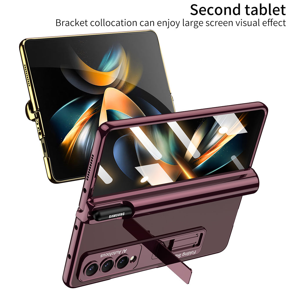 Galaxy Z Fold4 Magnetic Pen Holder Folding Bracket Shell Case With Film Integration And Folding Support