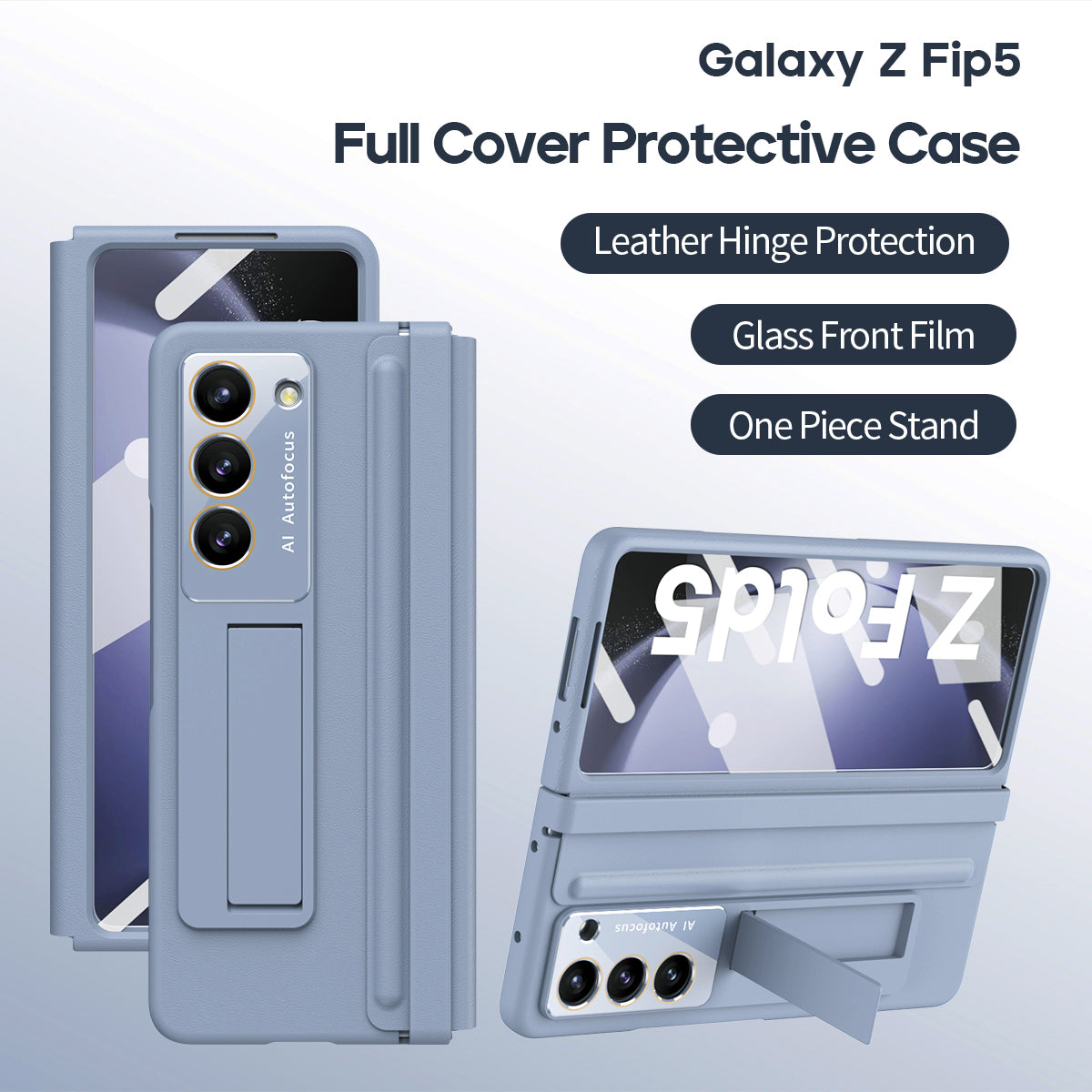 Leather Hinge Protector Samsung  Galaxy Z Fold5 Case With Self-tempered Glass Film