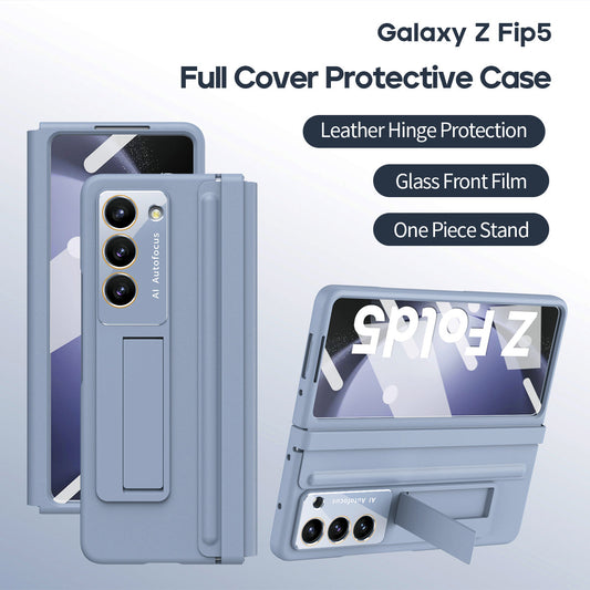 Leather Hinge Protector Samsung  Galaxy Z Fold5 Case With Self-tempered Glass Film