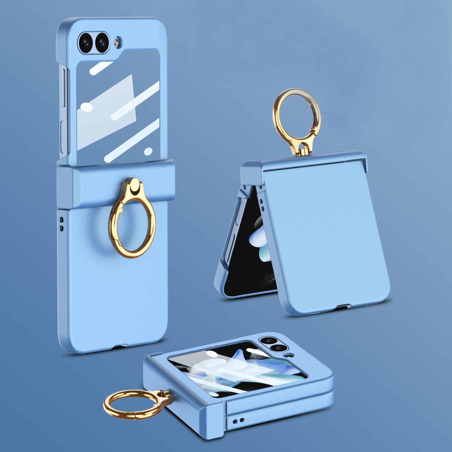 Luxury  Full-Protect  Hinge Case for Samsung Galaxy Z Flip5 With Front Film & Ring