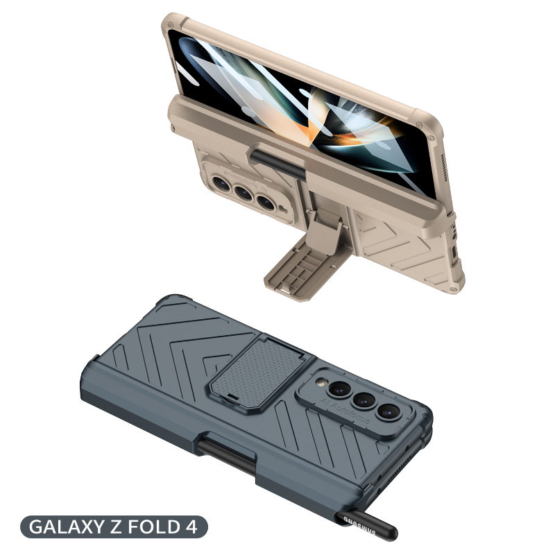Hardcore Armor Case For Samsung Galaxy Z Fold4 5G With Push Pen Case Kickstand And Film Protector