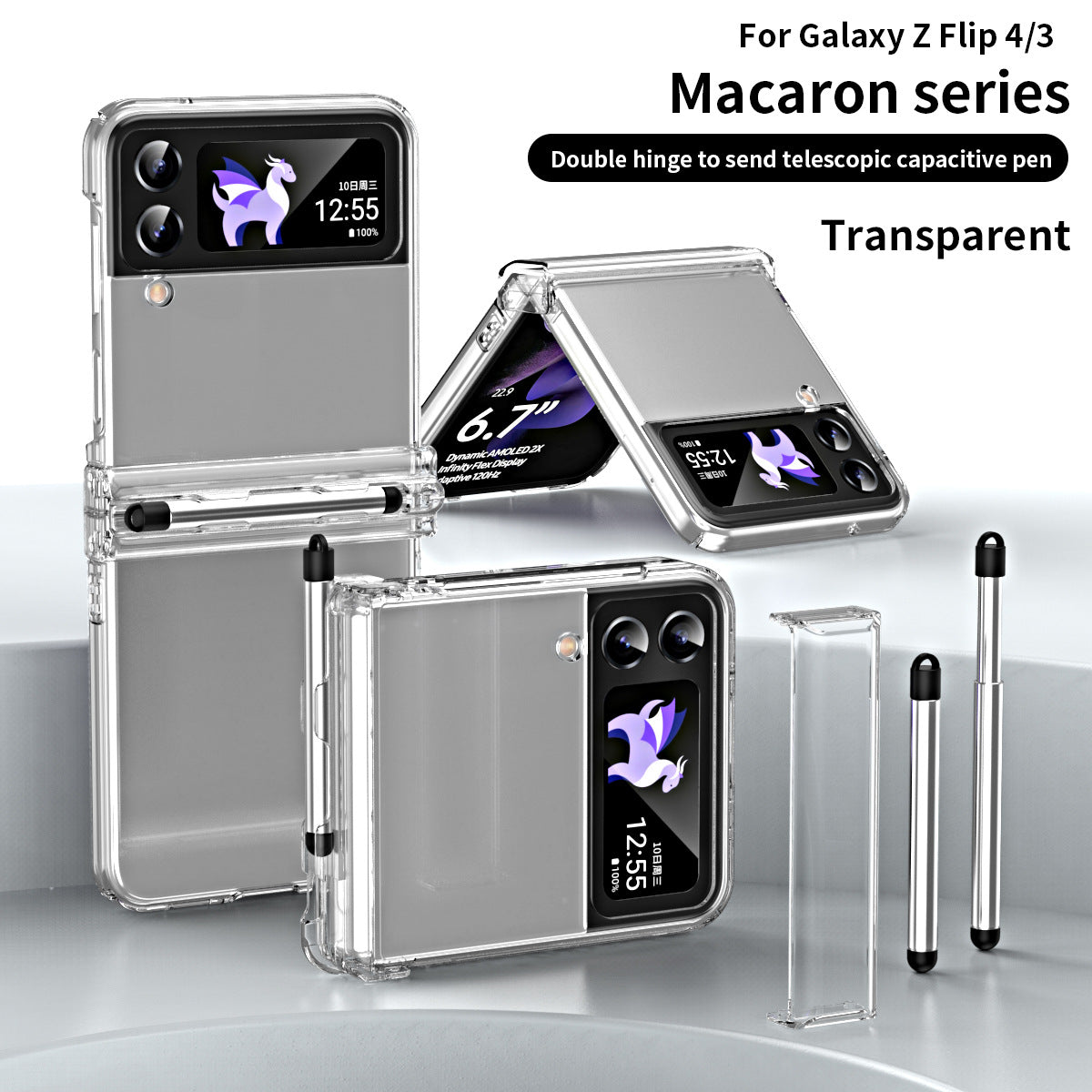 Macaron Hinged All-Inclusive Drop-Proof Cover with Stylus for Samsung Galaxy Z Flip4 5G 