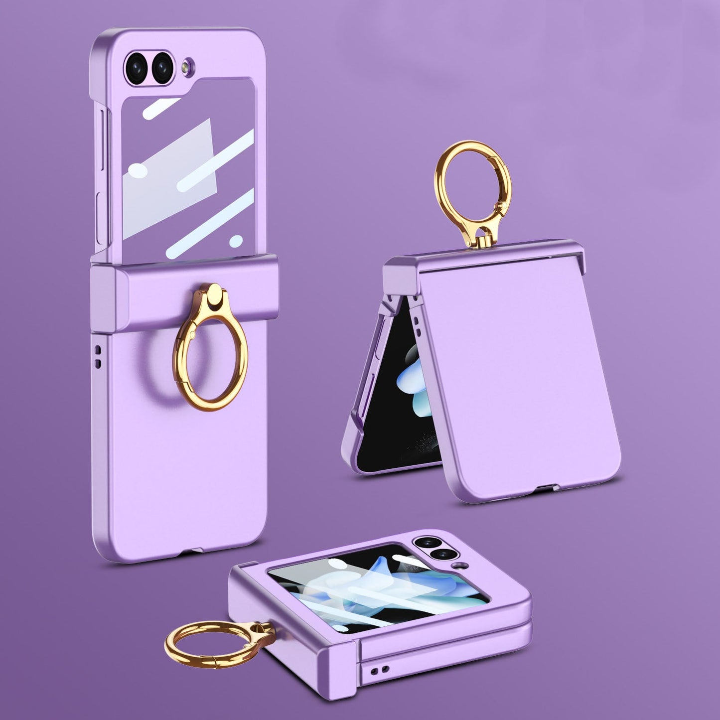 Luxury  Full-Protect  Hinge Case for Samsung Galaxy Z Flip5 With Front Film & Ring