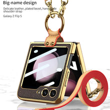 Carregar imagem no visualizador da galeria, Luxury Leather Samsung Z Filp5 Phone Case With Crossbody Rope
