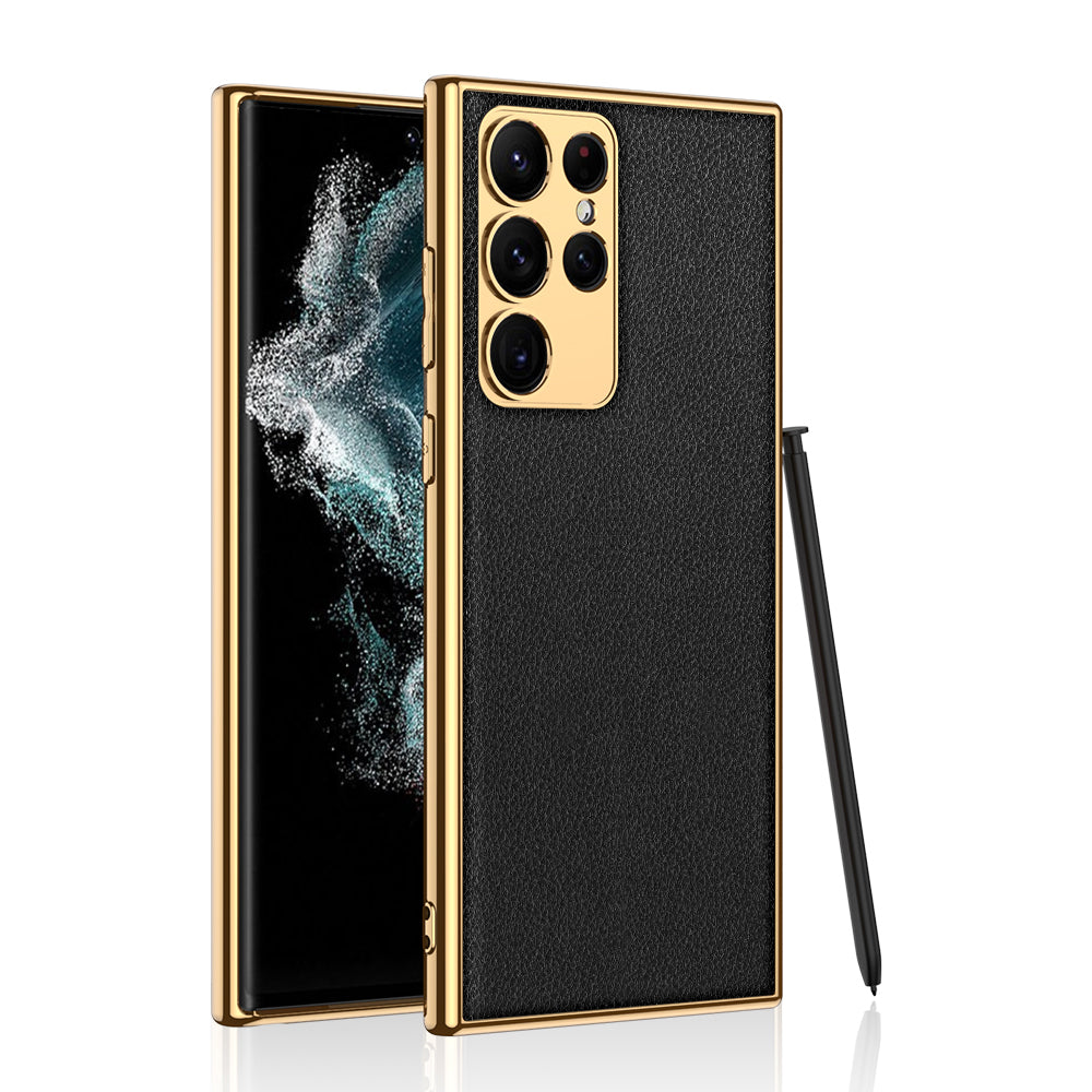 Electroplated Leather Case for Samsung Galaxy S23 Ultra With Kickstand