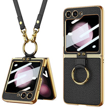 Charger l&#39;image dans la galerie, Luxury Leather Samsung Z Filp5 Phone Case With Crossbody Rope
