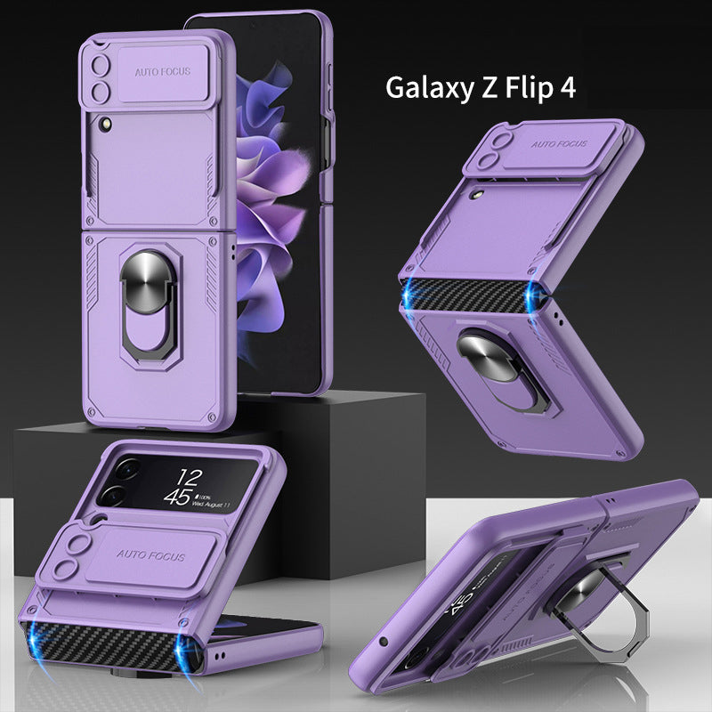 Armor Shockproof Case For Samsung Galaxy Z Flip4 5G WIth Ring Holder and Lens Slide Protector