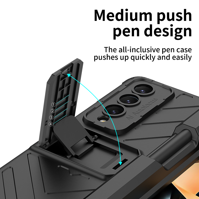 Hardcore Armor Case For Samsung Galaxy Z Fold4 5G With Push Pen Case Kickstand And Film Protector