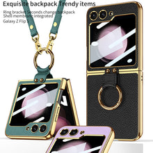 Charger l&#39;image dans la galerie, Luxury Leather Samsung Z Filp5 Phone Case With Crossbody Rope
