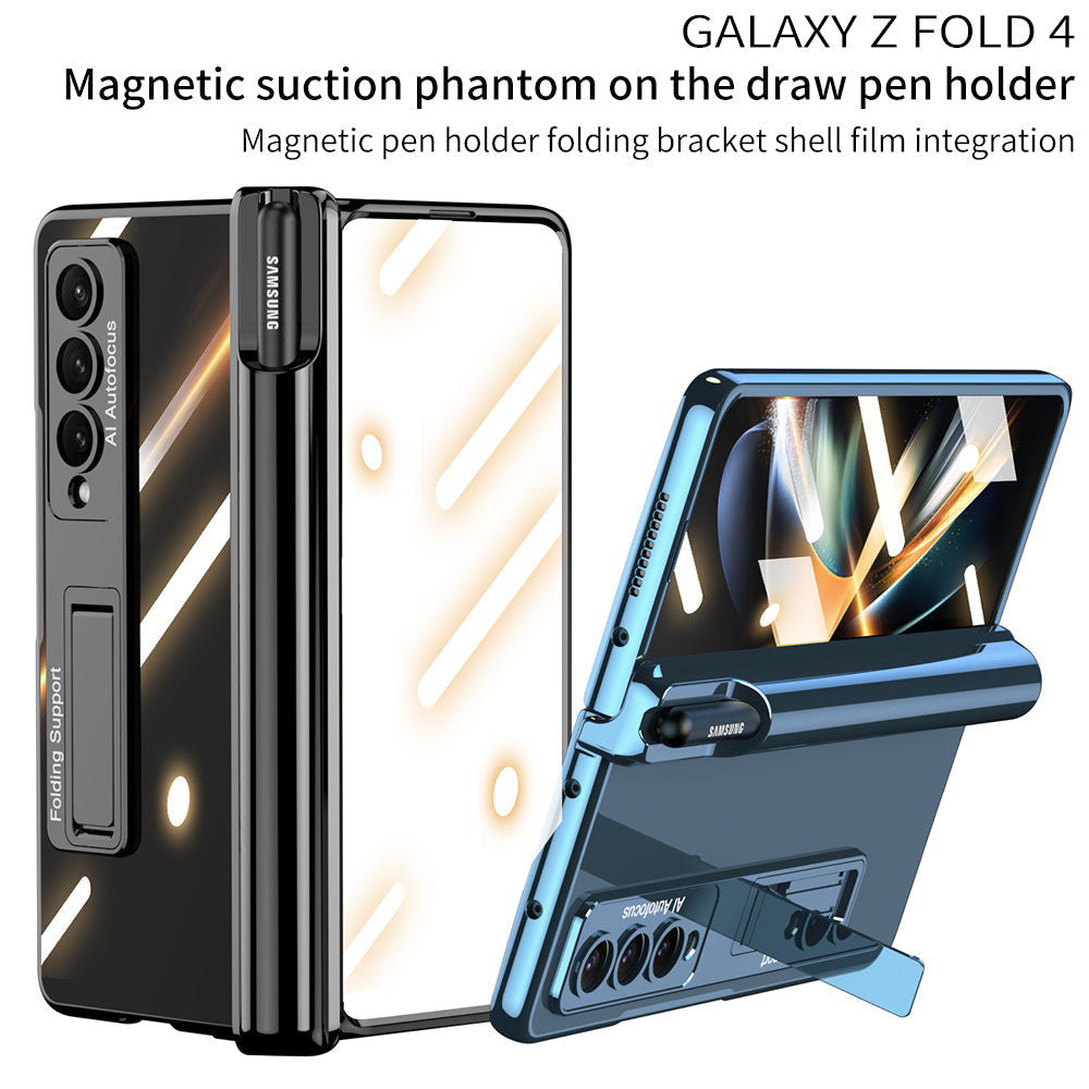 Galaxy Z Fold4 Magnetic Pen Holder Folding Bracket Shell Case With Film Integration And Folding Support