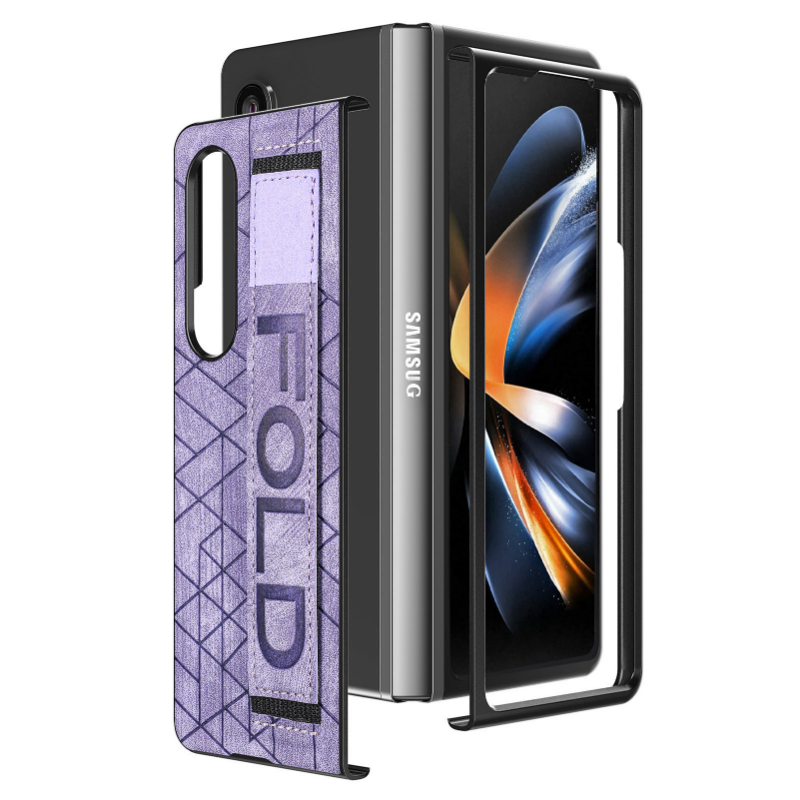 Folding Leather Samsung Galaxy Z Fold4 5G Case with Waistband and S Pen Slot