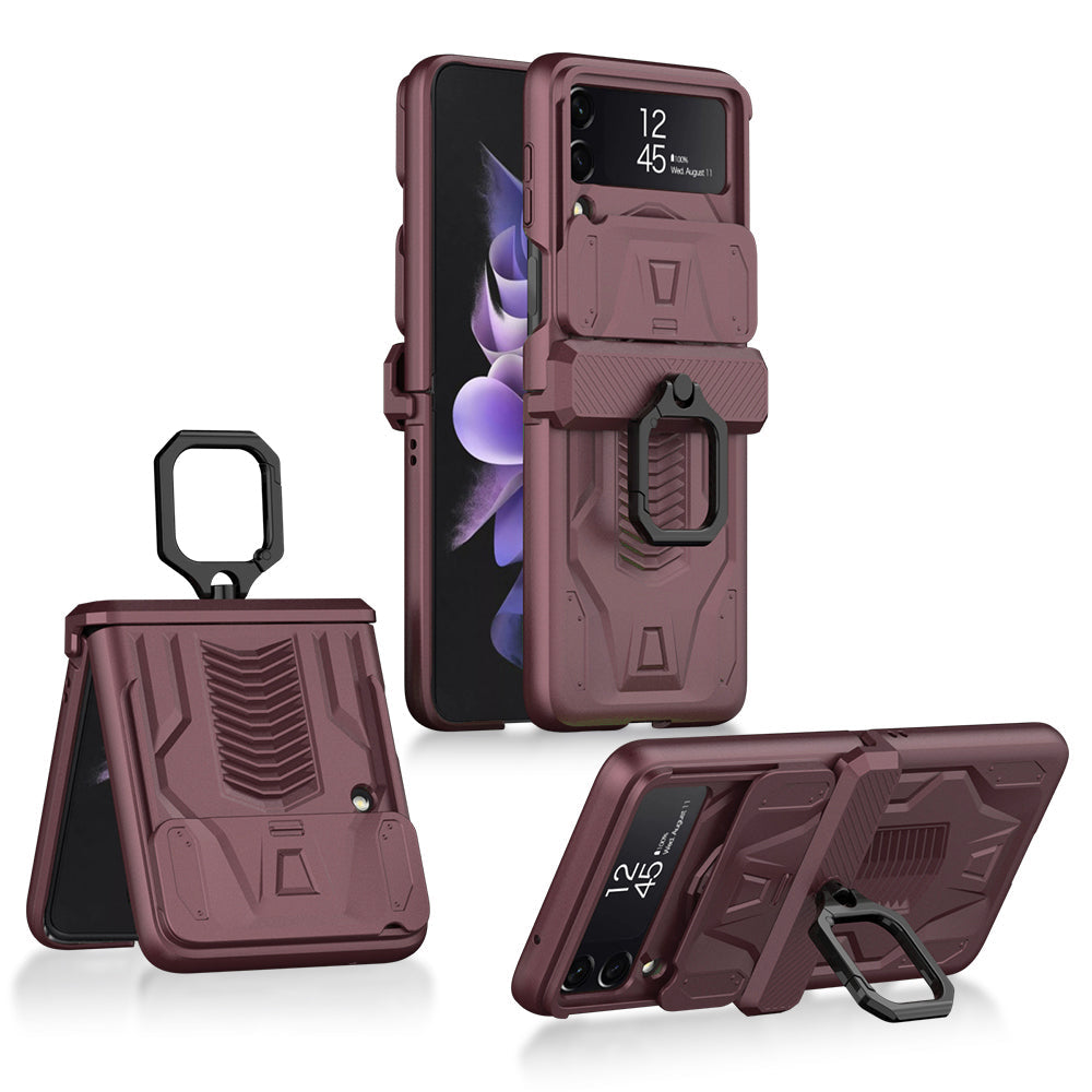 Magnetic Shockproof Armor Case For Galaxy Z Flip4 5G With Slide Lens Cover Support Wirless Charging