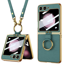 Charger l&#39;image dans la galerie, Luxury Leather Samsung Z Filp5 Phone Case With Crossbody Rope
