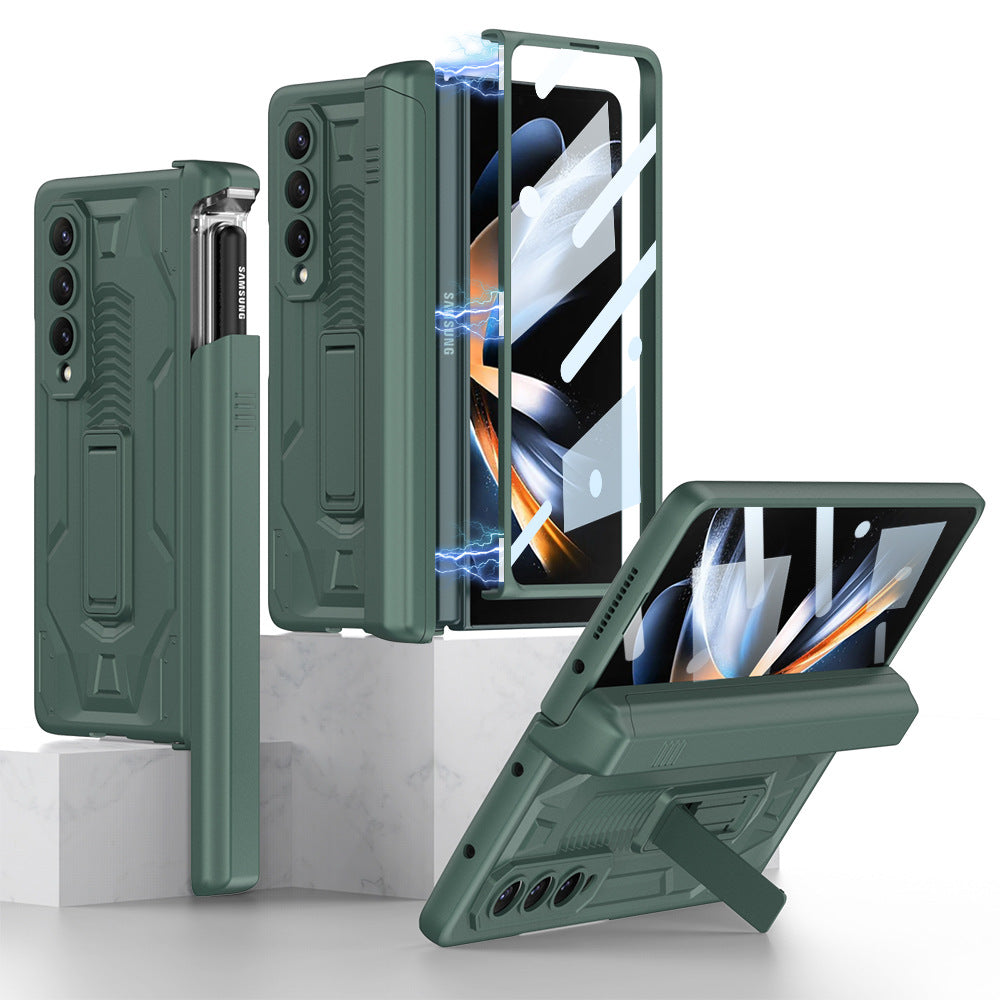 Magnetic Galaxy Z Fold4 5G Cover Folding Armor Case With Film & Slide Pen Slot and Kickstand