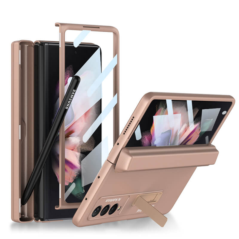 NEWEST Magnetic Folding Full Wrap Protective Pen Case With Back Screen Glass Hinge Holder Phone Cover For Samsung Galaxy Z Fold 3 5G Samsung Galaxy Z Fold 3 Case