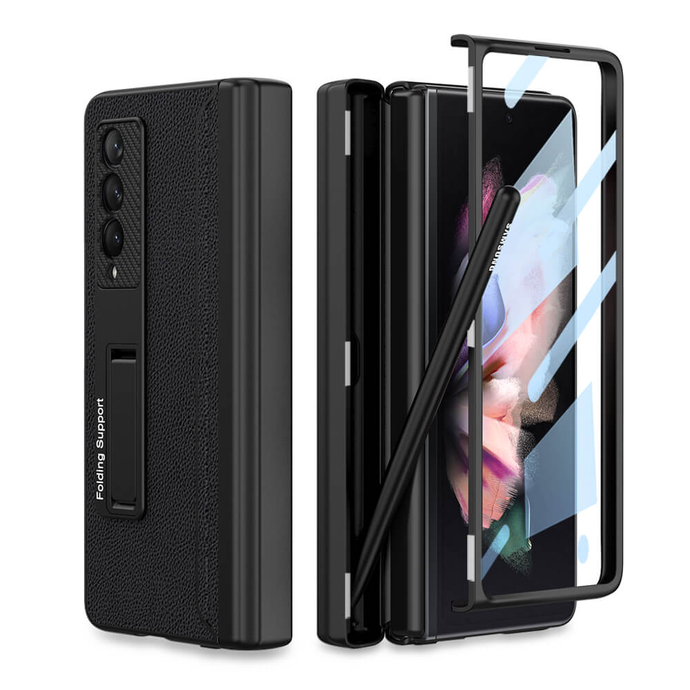 NEWEST Magnetic Folding Full Wrap Protective Pen Case With Back Screen Glass Hinge Holder Leather Phone Cover For Samsung Galaxy Z Fold 3 5G Samsung Galaxy Z Fold 3 Case