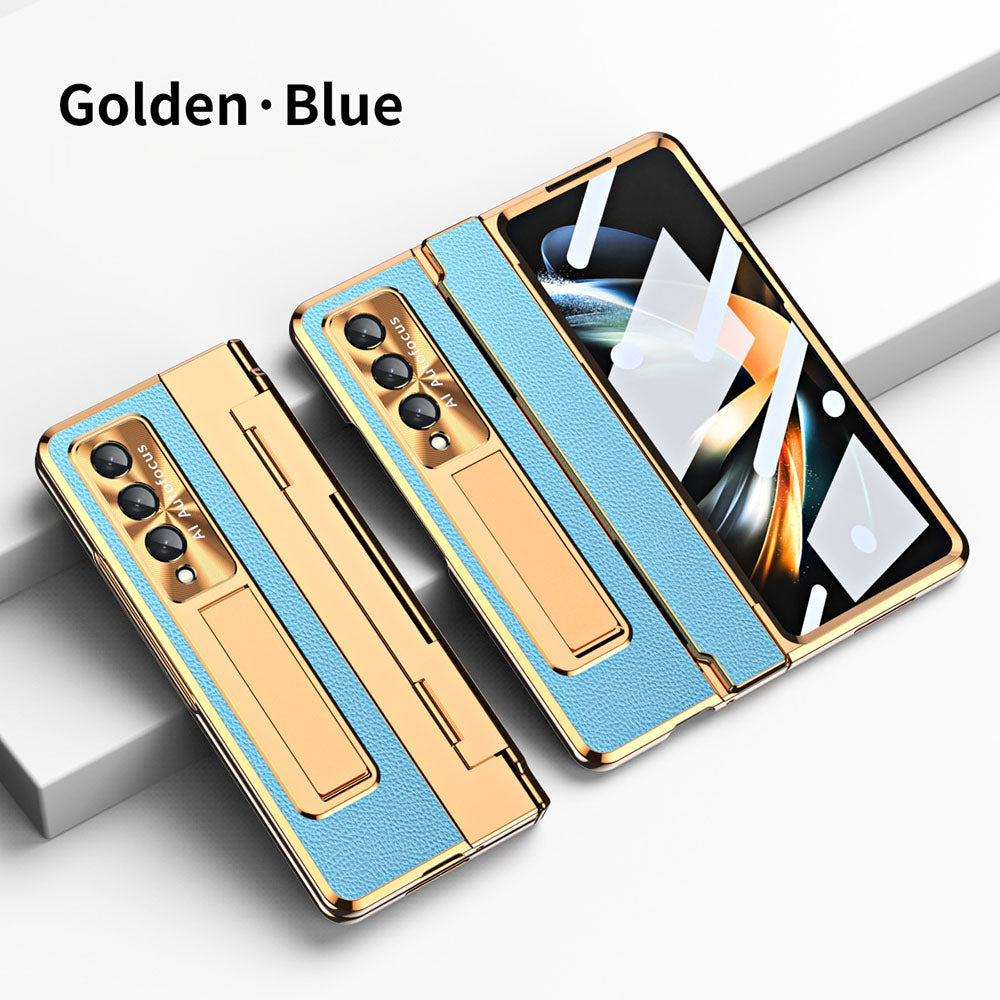 Shield Hinge Plain Leather All-inclusive Drop-Proof  Case For Samsung Galaxy Z Fold5 Fold4 5G