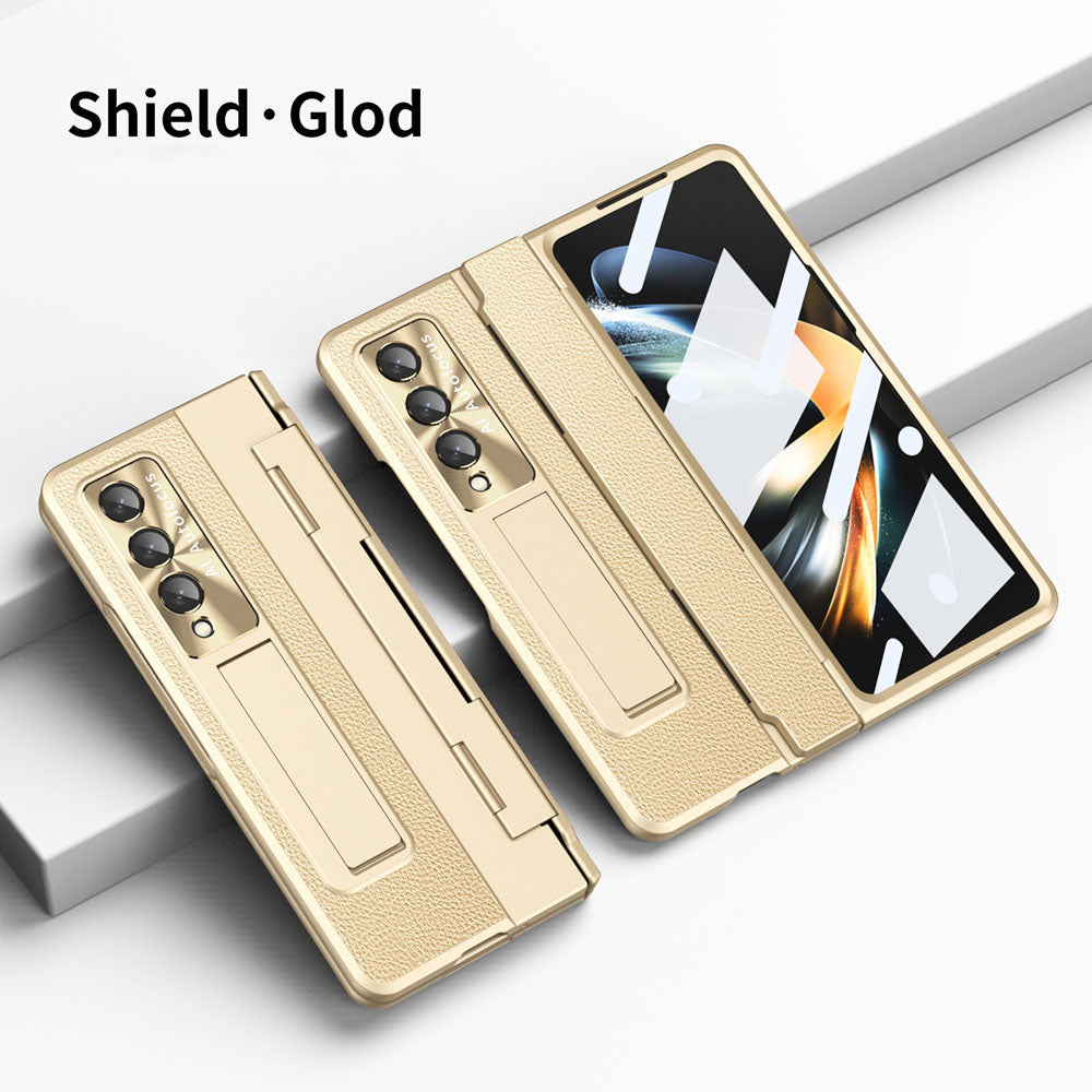 Shield Hinge Plain Leather All-inclusive Drop-Proof  Case For Samsung Galaxy Z Fold5 Fold4 5G
