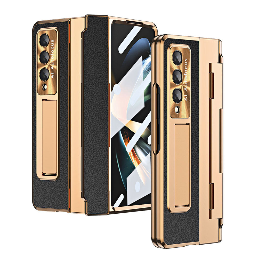 Shield Hinge Plain Leather All-inclusive Drop-Proof  Case For Samsung Galaxy Z Fold5 Fold4 5G