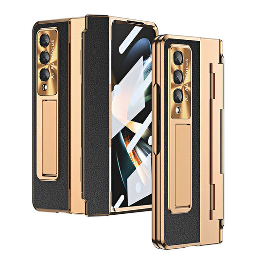 Shield Hinge Plain Leather All-inclusive Drop-Proof  Case For Samsung Galaxy Z Fold5 Fold4 5G