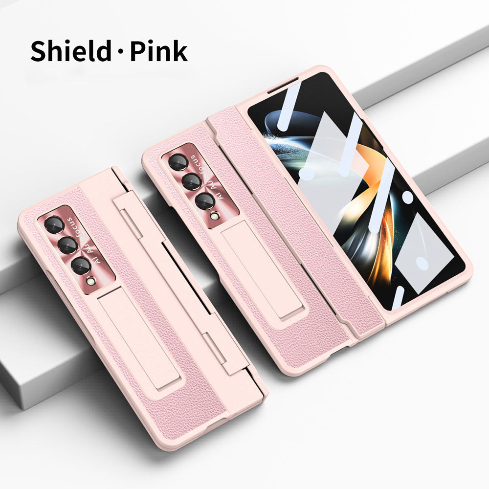 Shield Hinge Plain Leather All-inclusive Drop-Proof  Case For Samsung Galaxy Z Fold5 Fold4 5G