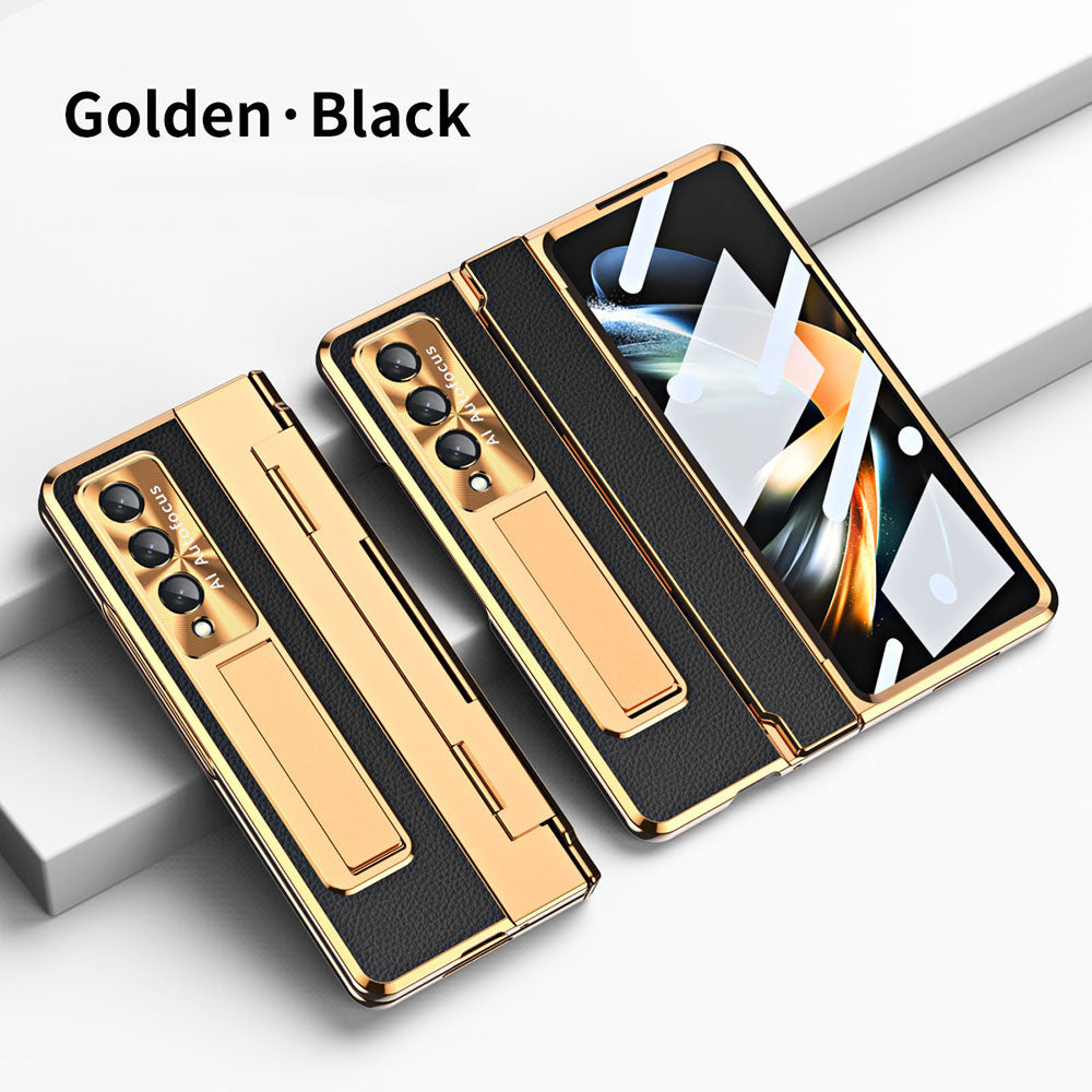 Shield Hinge Plain Leather All-inclusive Drop-Proof  Case For Samsung Galaxy Z Fold5 Fold4 5G