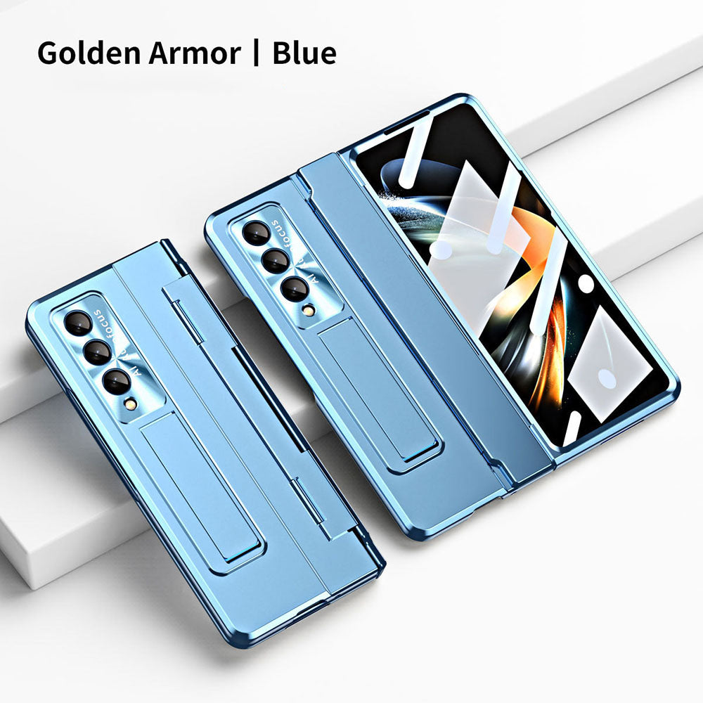 Hinge Plated Aluminum Alloy Phone Case For Samsung Galaxy Z Fold3 Fold4 5G With Screen Protector Samsung Cases