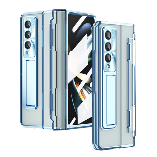 Armor Phantom Aluminum Alloy Transparent Frosted Stand Hinge Phone Case For Samsung Galaxy Z Fold3 Fold4 5G With Screen Protector Samsung Cases