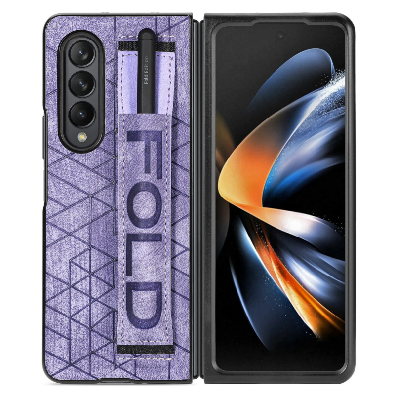 Folding Leather Samsung Galaxy Z Fold4 5G Case with Waistband and S Pen Slot