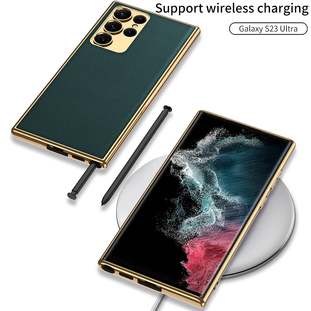 Electroplated Leather Case for Samsung Galaxy S23 Ultra With Kickstand